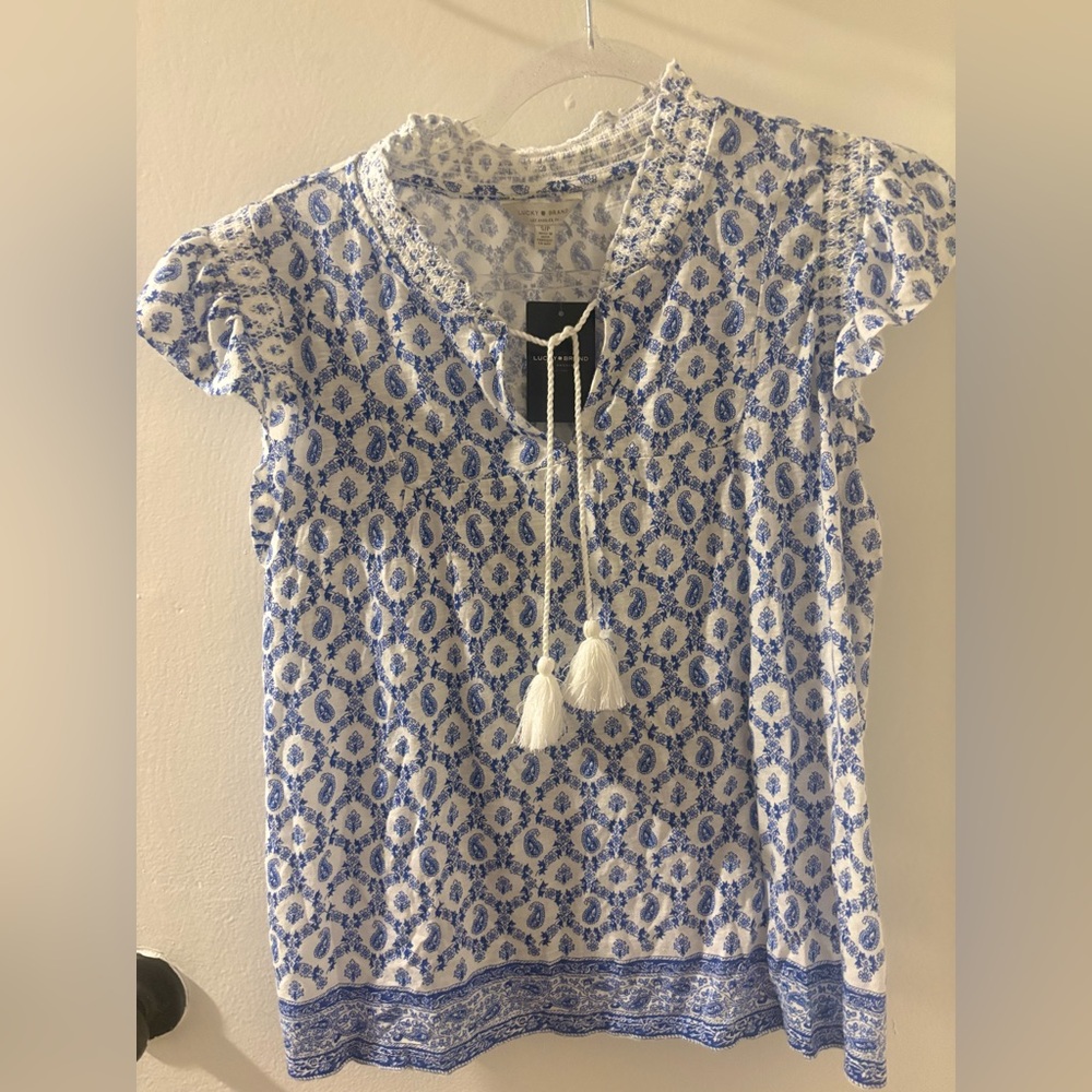 Lucky Brand Boho Paisley Fairy Peasant Top